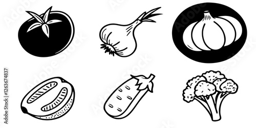 Abstract set of vegetable simple related fruit and vegetable icons vector illustration