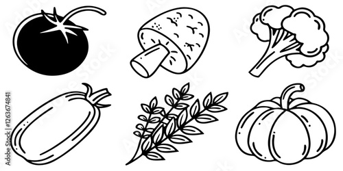 Abstract set of vegetable simple related fruit and vegetable icons vector illustration