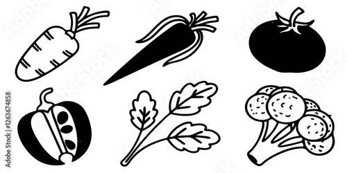 Abstract set of vegetable simple related fruit and vegetable icons vector illustration