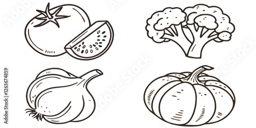 Abstract set of vegetable simple related fruit and vegetable icons vector illustration