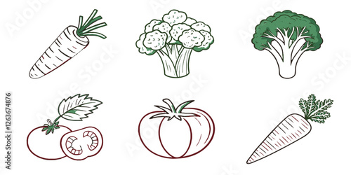 Abstract set of vegetable simple related fruit and vegetable icons vector illustration