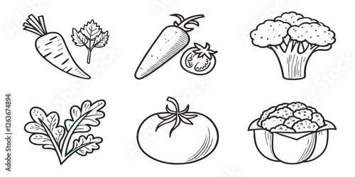 Abstract set of vegetable simple related fruit and vegetable icons vector illustration
