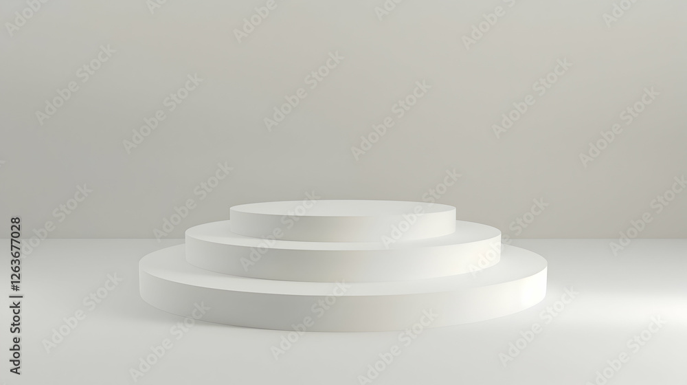 Minimalist three-tiered platform in a neutral setting, ideal for product display or photography Minimalist three-tiered platform in a neutral setting, ideal for product display or photography