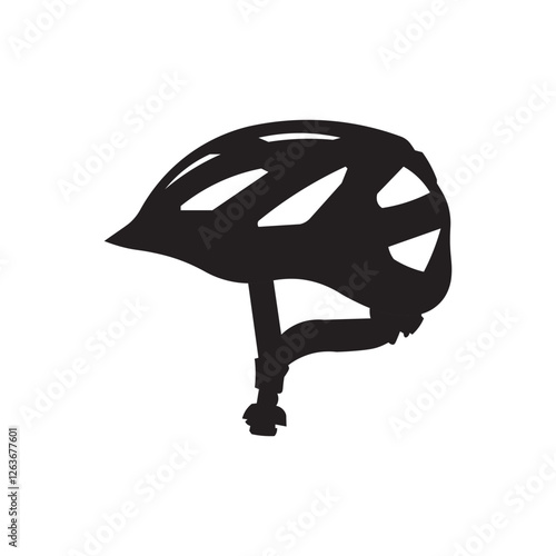 Vector silhouette icon of bicycle helmet flat design. Self protection headwear icon design. Mountain bike helmet flat icin vector design illustration. 