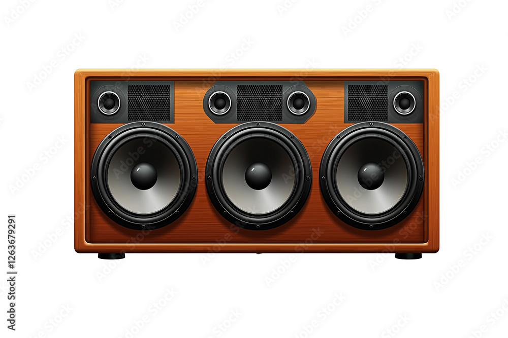 Classic multi-speaker system in wooden case. Concept of retro audio design and powerful sound. Classic multi-speaker system in wooden case. Concept of retro audio design and powerful sound.
