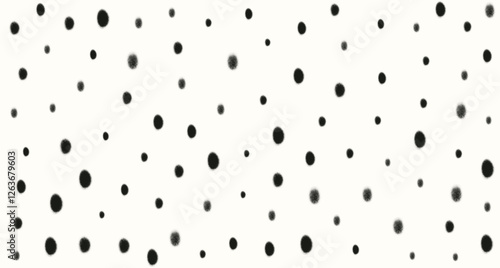 Minimal, abstract crayon pattern. Chalk drawing texture. Black dots, ovals on beige background. Vector illustration