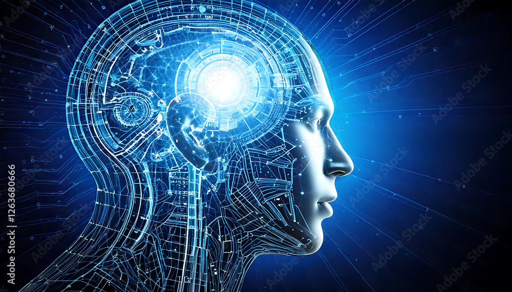 Stunning digital art depicting a futuristic, transparent head with glowing circuitry, symbolizing AI, technology, and innovation. Stunning digital art depicting a futuristic, transparent head with glowing circuitry, symbolizing AI, technology, and innovation.