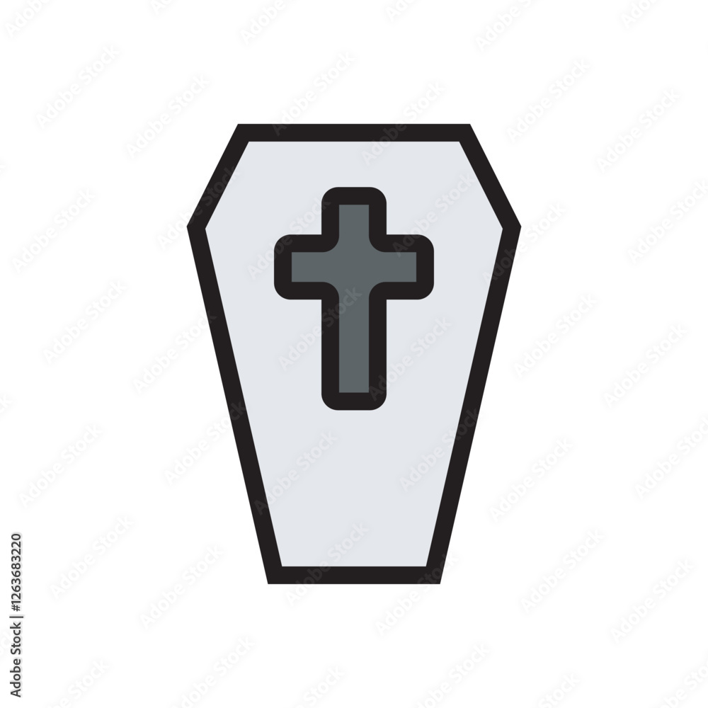 Fototapeta premium Coffin icon design illustration. Coffin with church line icon vector design illustration. 