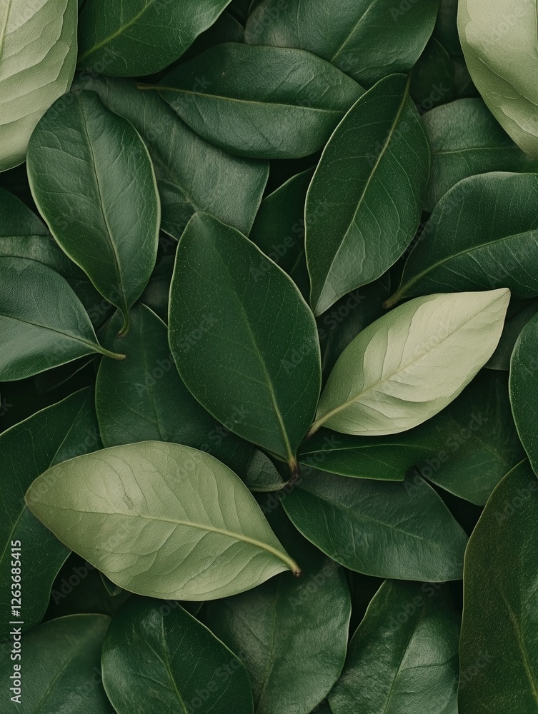 Obraz premium Textured arrangement of lush green leaves showcasing diverse shades and shapes in a natural setting