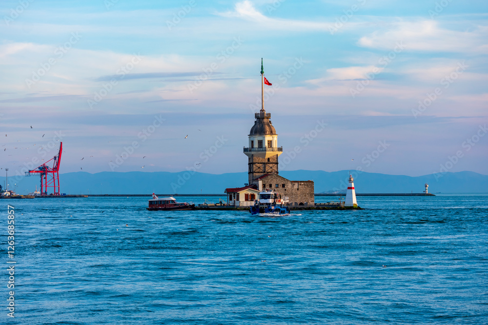 Turkey, Istambul - 21 April 2019 - Leander`s Tower on the Bosphorus in Istanbul Turkey, Istambul - 21 April 2019 - Leander`s Tower on the Bosphorus in Istanbul