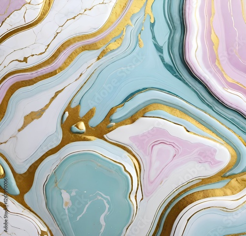 abstract background texture of marble stone in pink, white, blue shades with golden veins photo