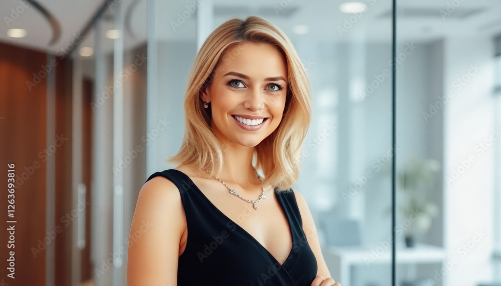 A confident and stylish woman in a business setting, radiating professionalism and charm. A confident and stylish woman in a business setting, radiating professionalism and charm.
