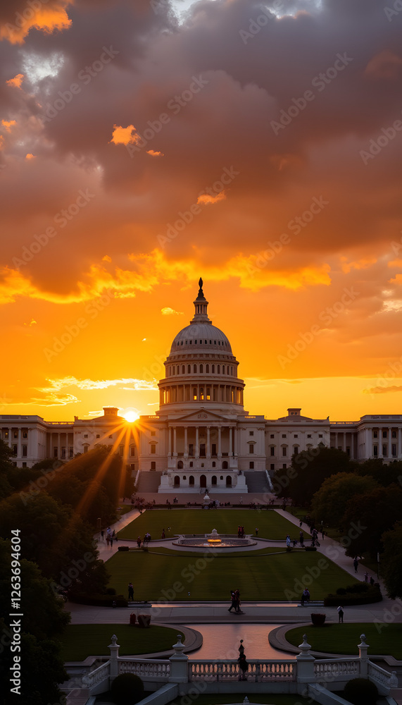 Sunset over the Capitol building with dramatic clouds Sunset over the Capitol building with dramatic clouds