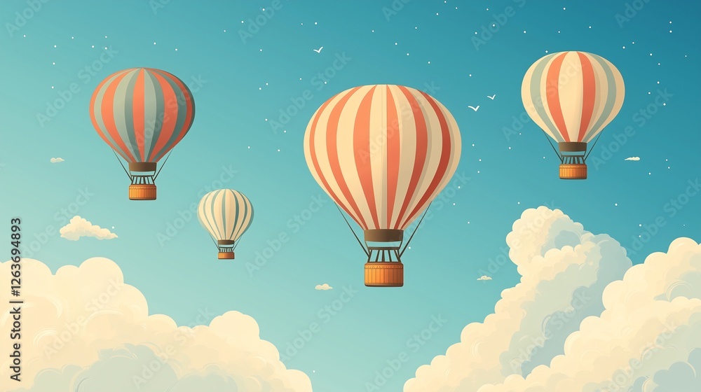 Fototapeta premium Hot air balloons floating in the sky with clouds