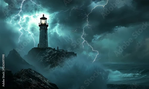 A lighthouse with lightning and thunder, Thunderstorm