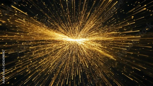 Golden light rays bursting in a dark background scene