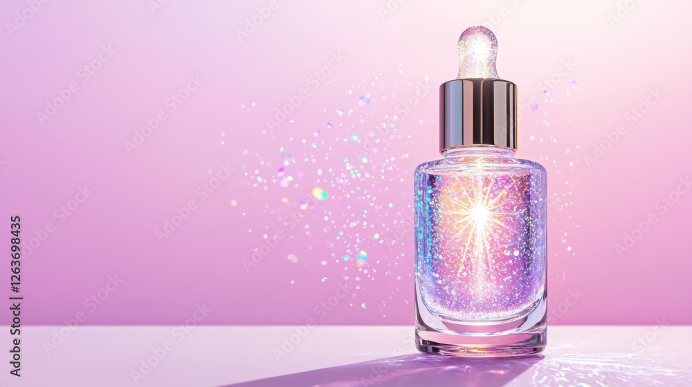 A luxurious crystal bottle filled with shimmering beauty serum, soft radiant light emanating from within, surrounded by floating iridescent mist A luxurious crystal bottle filled with shimmering beauty serum, soft radiant light emanating from within, surrounded by floating iridescent mist