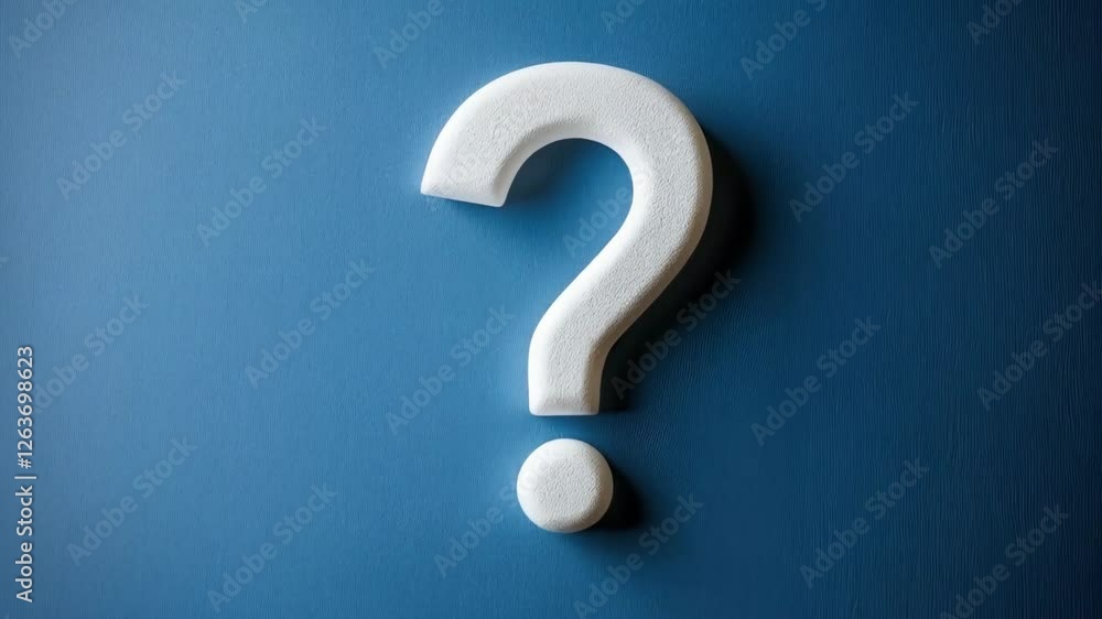 Rotating white question mark on blue background symbol of inquiry, curiosity, and mystery Rotating white question mark on blue background symbol of inquiry, curiosity, and mystery