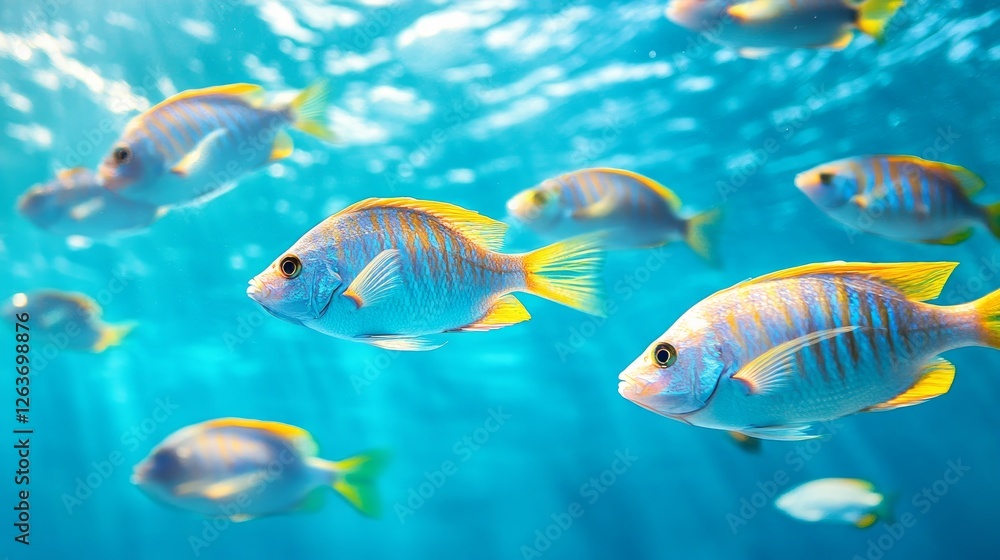 Fototapeta premium A group of Nile tilapia fish swimming in the ocean