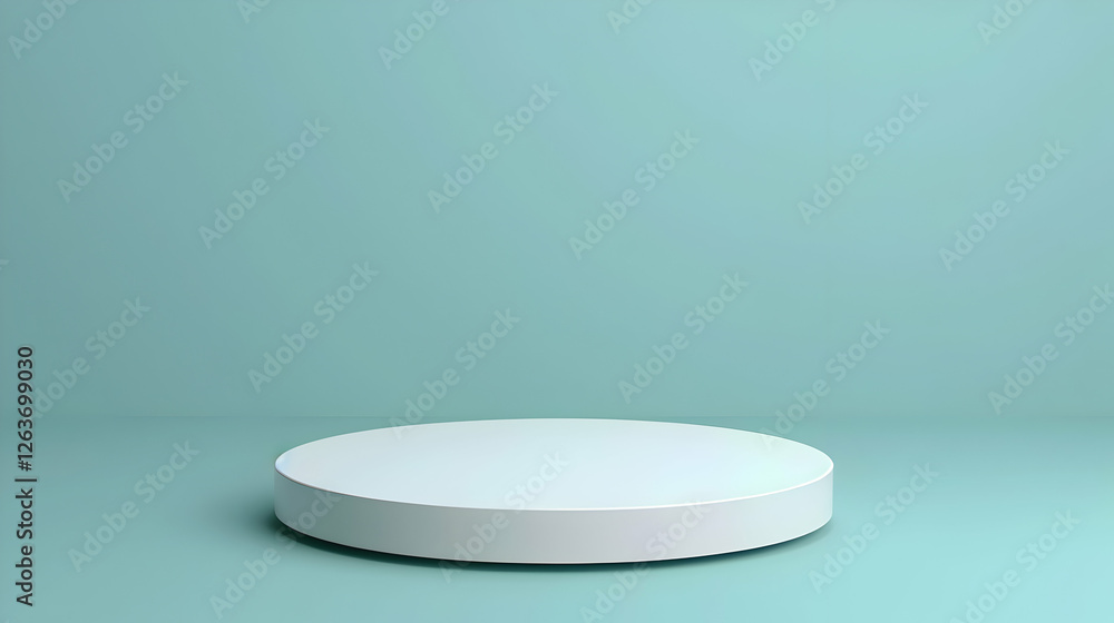 Minimalist studio scene featuring a circular display platform against a soft blue background
