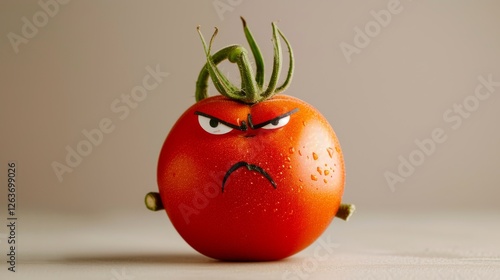 Obraz na płótnie AI-generated image of a cartoon tomato featuring an angry expression, with detailed textures, vibrant colors, and humorous appeal, perfect for creative projects. AI generated. w salonie
