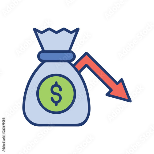 Financial crisis falling bag of money icon