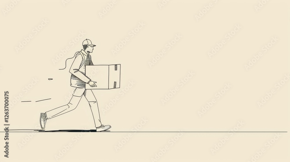 A sleek and artistic minimalistic digital illustration of a courier running with a package, symbolizing express delivery, logistics efficiency, and modern transportation services. AI generated.
