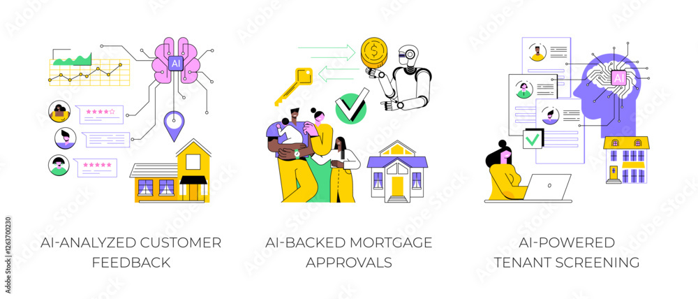 Real Estate Management with AI abstract concept vector illustrations. Real Estate Management with AI abstract concept vector illustrations.