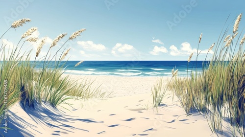 Wallpaper Mural Serene Coastal Escape: Beach Dunes and Ocean Horizon Torontodigital.ca