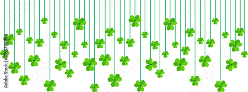 Seamless border of shamrock clover green leaves on transparent background vector decorative element templat