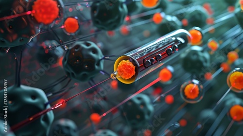 Obraz na płótnie Macro perspective of futuristic nano technology, showcasing molecular structures, orange and black tones, and advanced scientific innovation. AI generated. w salonie