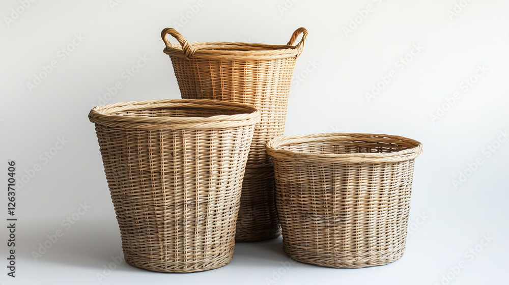 Obraz premium Three Wicker Baskets on White Background