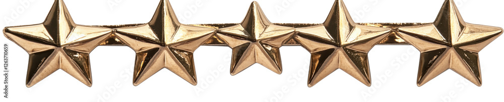 Fototapeta premium Five golden stars rank insignia on a transparent background, representing military general officer, high achievement, and leadership