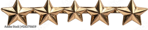 Five golden stars rank insignia on a transparent background, representing military general officer, high achievement, and leadership photo