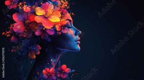 woman silhouette of flowers with copy space