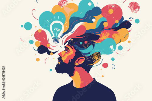 Creative Thinker with Flowing Ideas, Businessman Inspired by Imagination and Innovation, Concept of Creativity