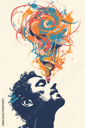 Creative Thinker with Flowing Ideas, Businessman Inspired by Imagination and Innovation, Concept of Creativity