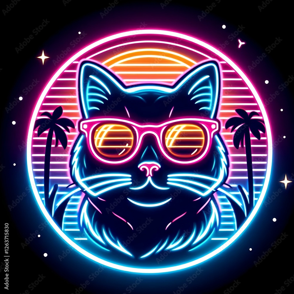 Obraz premium Neon cat in sunglasses