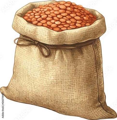 Watercolor Vector Illustration of a Sack Full of Red Lentils