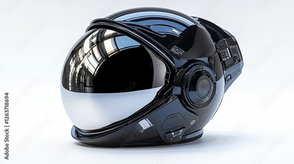 Fototapeta premium International Day of Human Space Flight Futuristic black and silver helmet design.