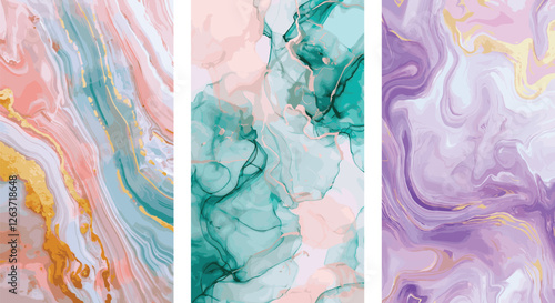 Set of Watercolor Marble Vector Backgrounds