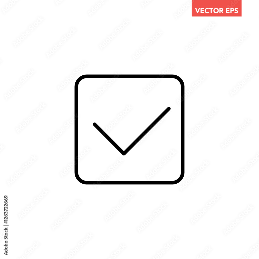 Black check list thin line icon, simple check mark in box infographic flat design vector pictogram, infographic interface elements for app logo web button ui ux isolated on white background Black check list thin line icon, simple check mark in box infographic flat design vector pictogram, infographic interface elements for app logo web button ui ux isolated on white background