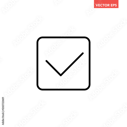 Free Download Black check list thin line icon, simple check mark in box infographic flat design vector pictogram, infographic interface elements for app logo web button ui ux isolated on white background - GFXLoad