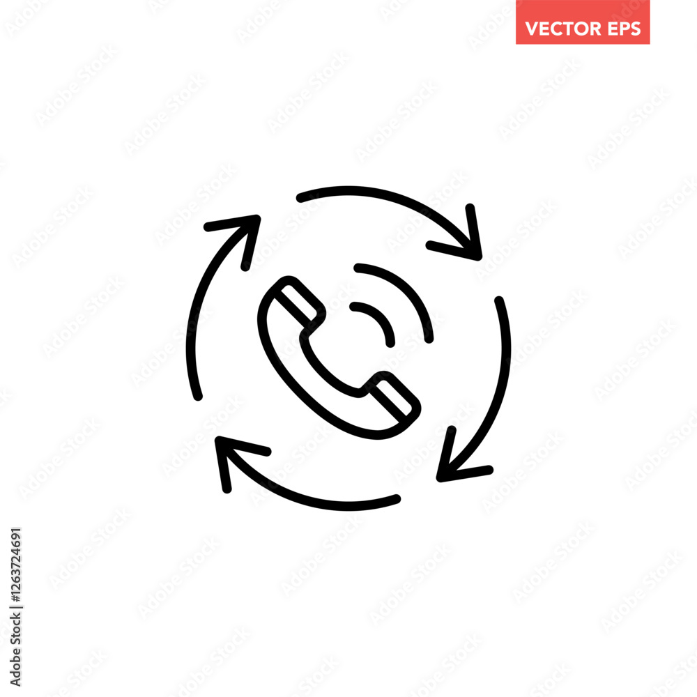 Black single call back line icon, simple recall support flat design pictogram vector for app logo ads web webpage button ui ux interface elements isolated on white background Black single call back line icon, simple recall support flat design pictogram vector for app logo ads web webpage button ui ux interface elements isolated on white background