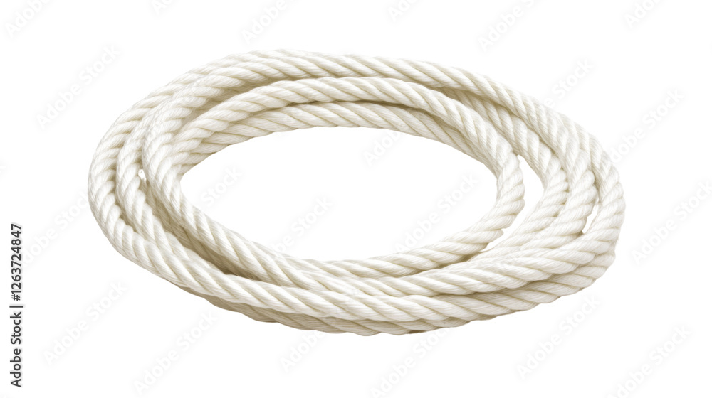 Coiled white rope on a transparent background, nautical and industrial concept, perfect for crafting, sailing, and decorative design Coiled white rope on a transparent background, nautical and industrial concept, perfect for crafting, sailing, and decorative design