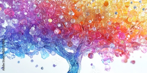 A vivid tapestry of tiny, multihued bubbles intricately forms the branches of an imaginary tree, creating a mesmerizing dance of color and light photo