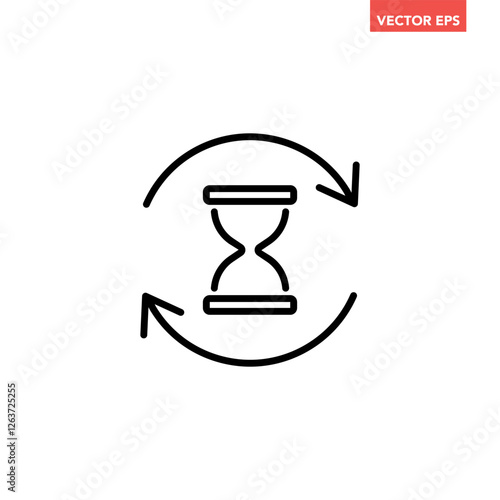 Black single anti aging hourglass line icon, simple standby waiting slow time flat design vector pictogram, infographic interface elements for app logo web button ui ux isolated on white background