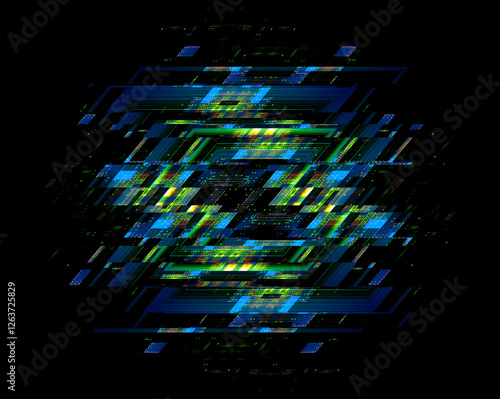 CPU socket. Modern technology. Big data center. 3D rendering..Future Abstract light effect. AI server hardware. Shine Blocks..Virtual reality. Digital hyper space grid. Network neural geometry.