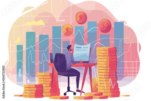 Investor Receiving Passive Income from Shares and Investments Concept Illustration