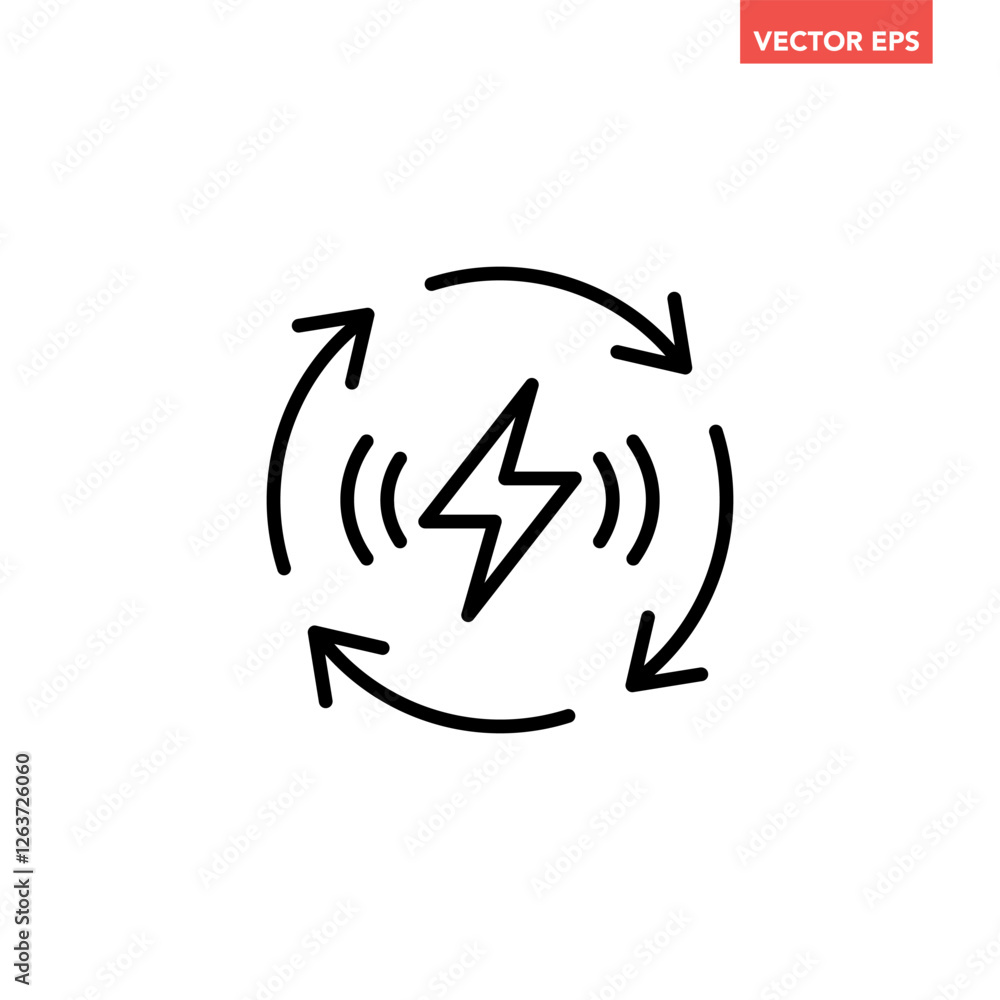 Black single round renewable energy icon, simple energy saving flat design pictogram, infographic vector for app logo web button ui ux interface elements isolated on white background Black single round renewable energy icon, simple energy saving flat design pictogram, infographic vector for app logo web button ui ux interface elements isolated on white background